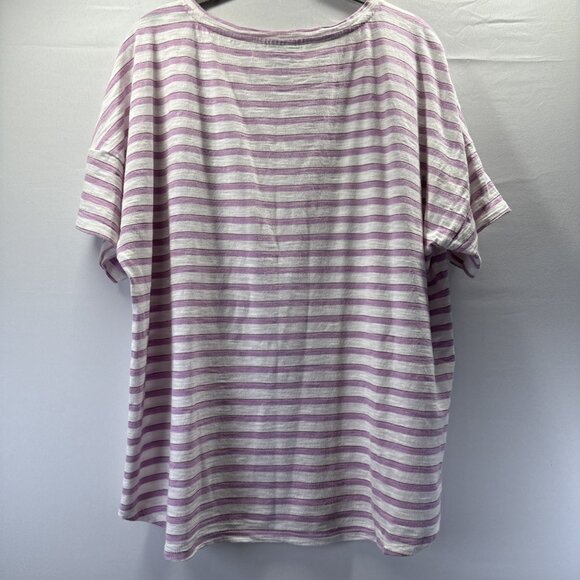 Chicos Women's Top Size Large Purple White Stripe Pullover Short Sleeve Boxy - Picture 4 of 5